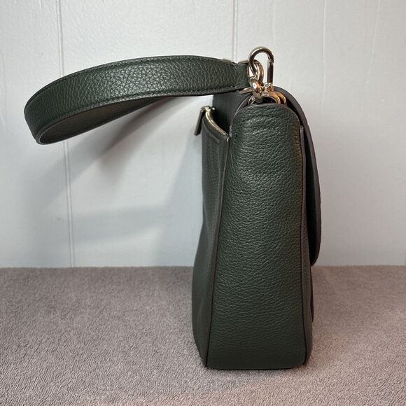 kailee medim flap shoulder bag Detachable Crossbody Strap Pebbled Hunter Green - Picture 2 of 12